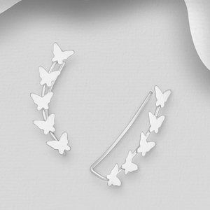 925 Sterling Silver Butterfly Ear Pin Hugging Earrings NWT